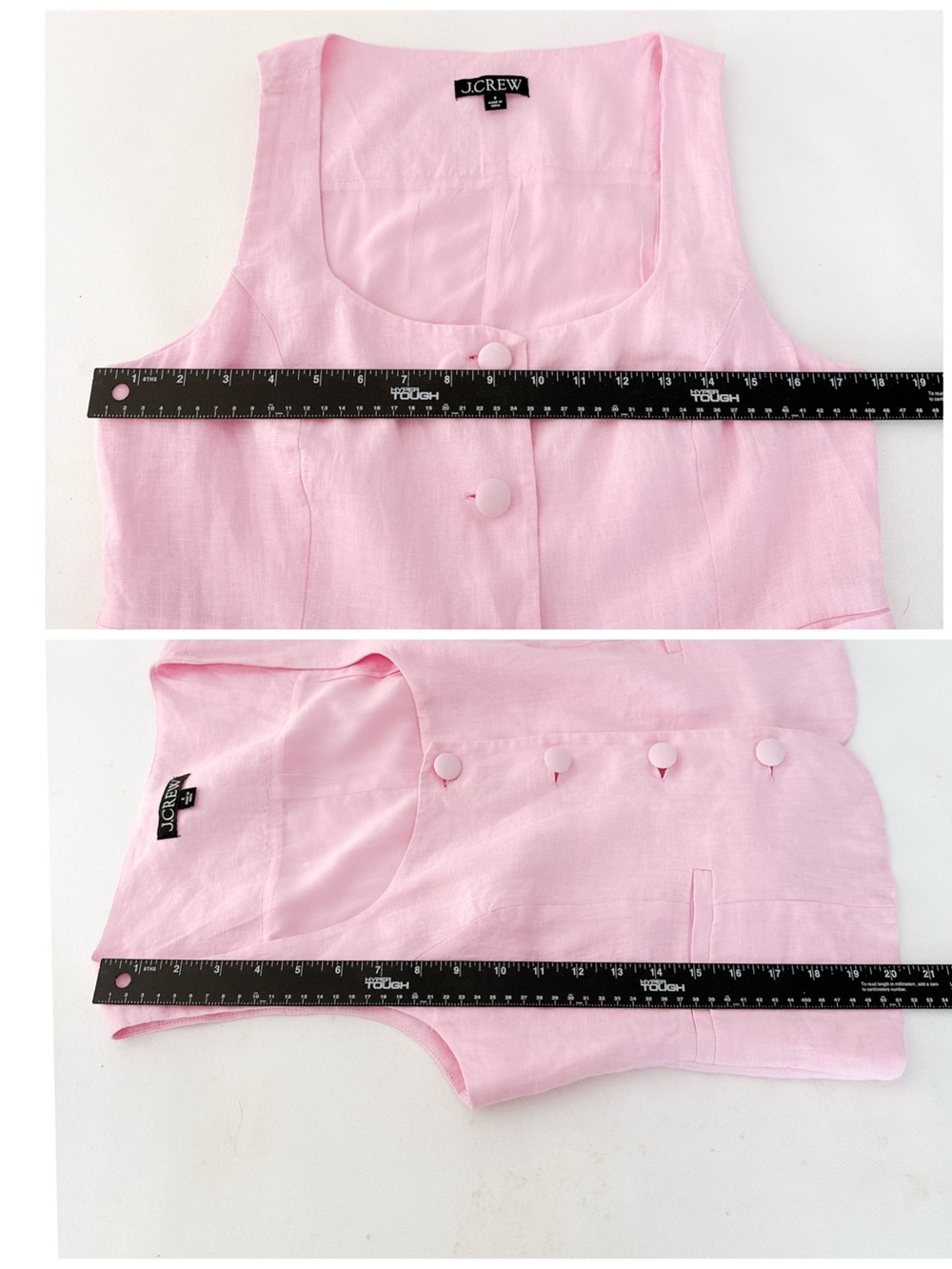 J. Crew Linen Vest Tank Light Pink Sleeveless Button-Front Crop Top - Picture 6 of 9